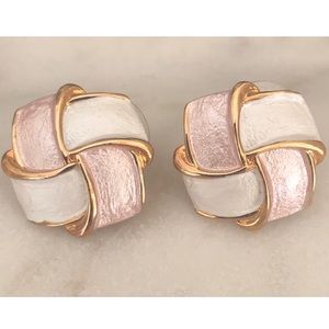 18kt Gold Plated Rose Pink & White Enamel Designer Earrings